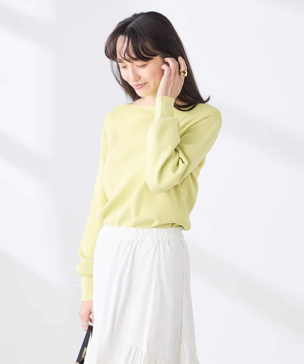 K3FED69039 a.v.v Elmi(アー・ヴェ・ヴェ) 【低身長サイズ】【WEB限定/洗える/UVカット】ボートネックパフスリーブニット ライトイエロー