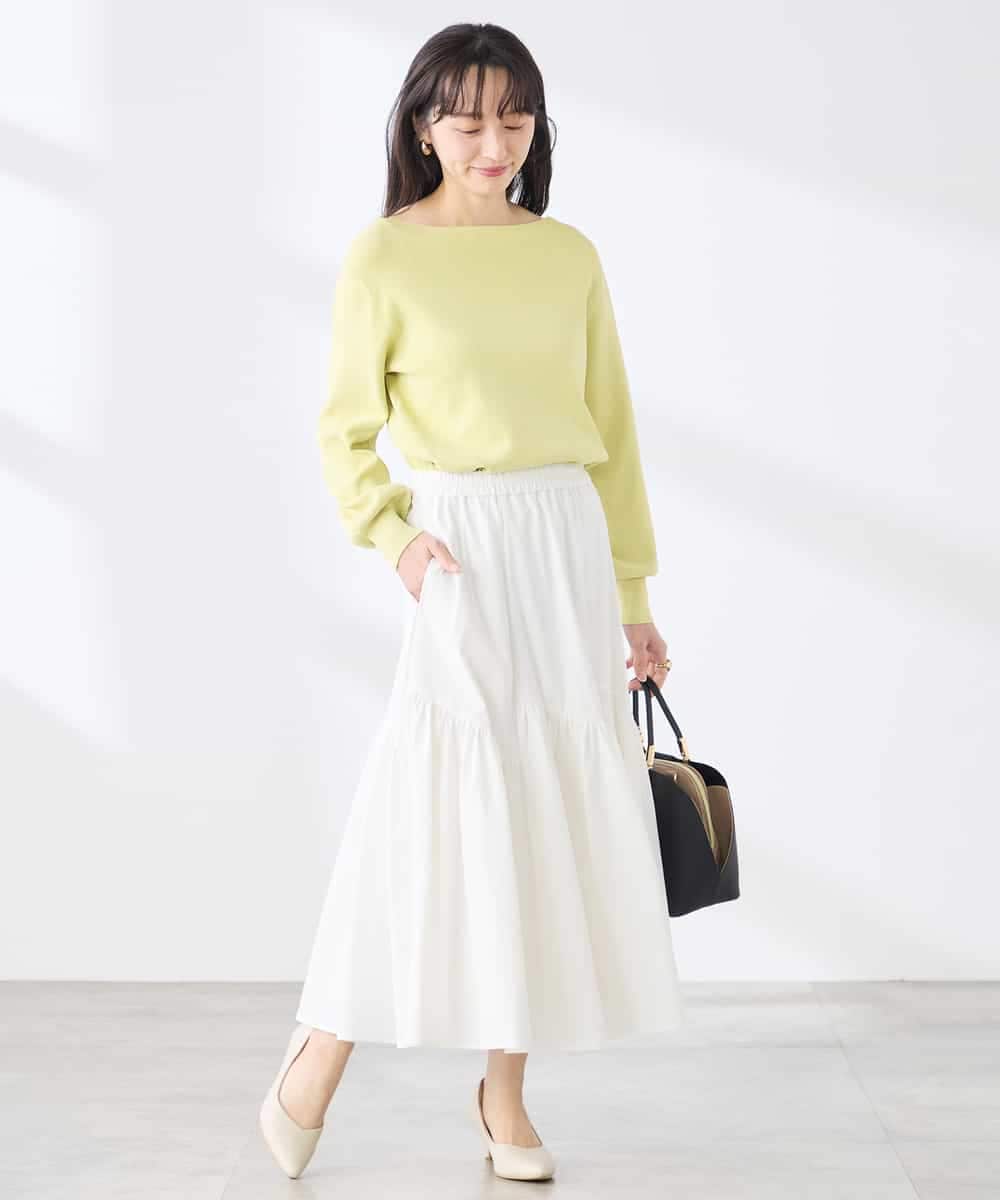 K3FED69039 a.v.v Elmi(アー・ヴェ・ヴェ) 【低身長サイズ】【WEB限定/洗える/UVカット】ボートネックパフスリーブニット ライトイエロー