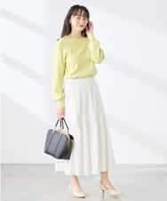 K3FED69039 a.v.v Elmi(アー・ヴェ・ヴェ) 【低身長サイズ】【WEB限定/洗える/UVカット】ボートネックパフスリーブニット ライトイエロー