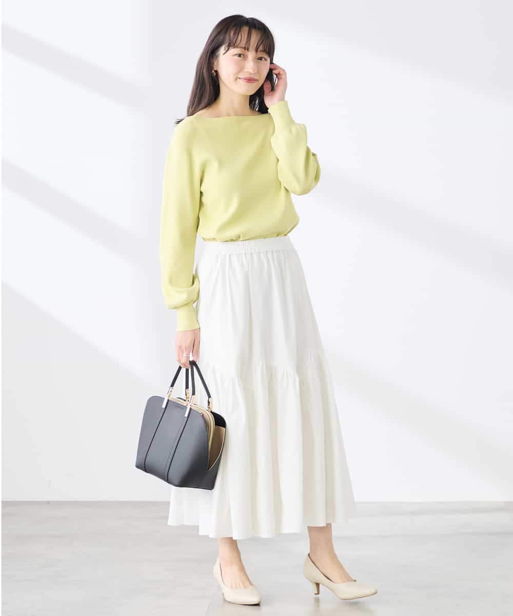 K3FED69039 a.v.v Elmi(アー・ヴェ・ヴェ) 【低身長サイズ】【WEB限定/洗える/UVカット】ボートネックパフスリーブニット ライトイエロー