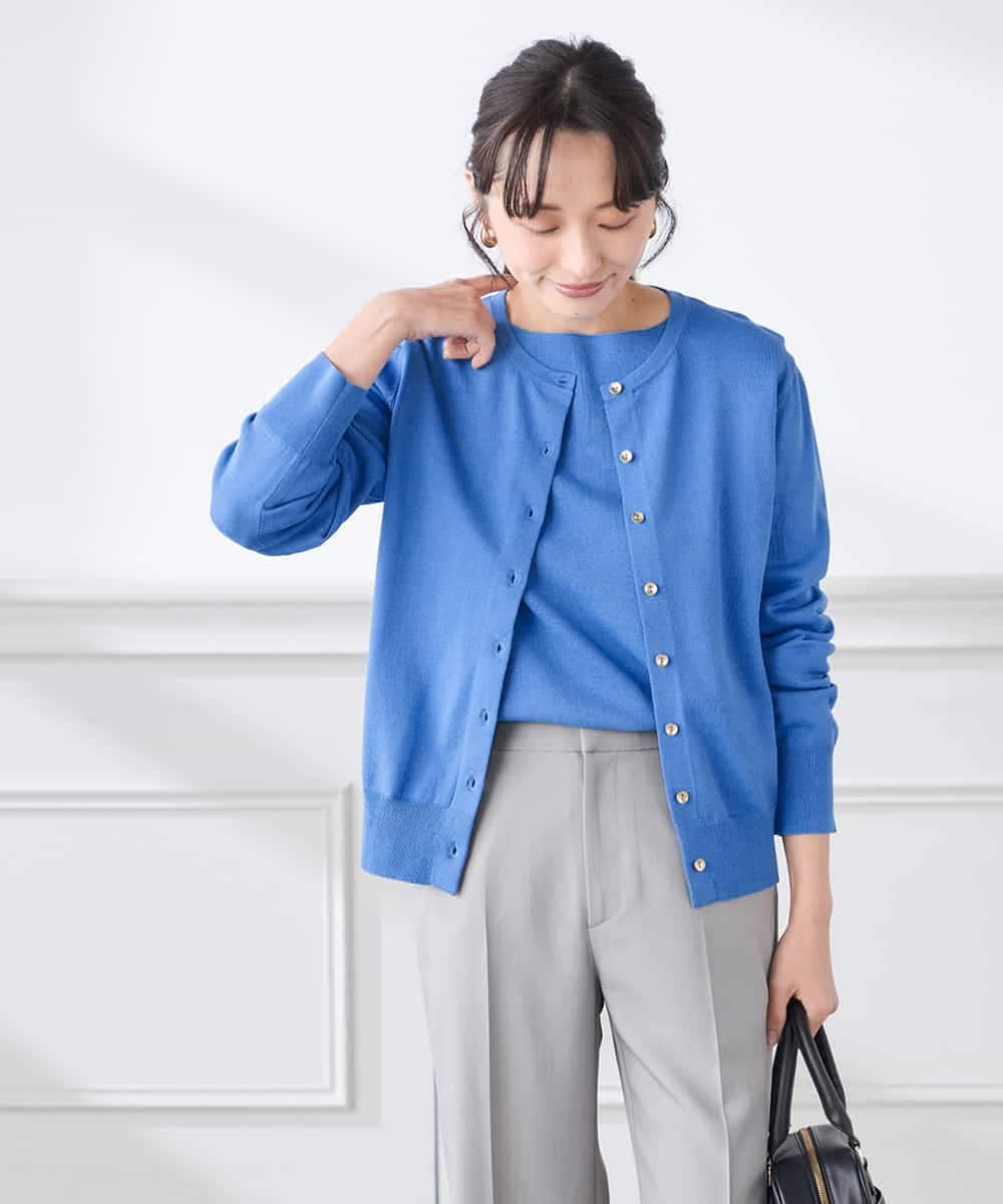 K3FED69039 a.v.v Elmi(アー・ヴェ・ヴェ) 【低身長サイズ】【WEB限定/洗える/UVカット】ボートネックパフスリーブニット ライトイエロー