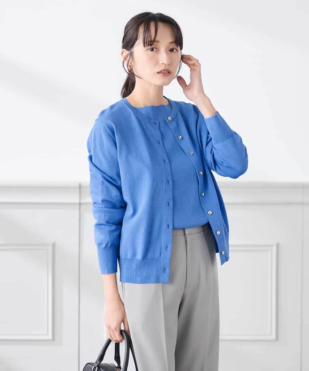 K3FED69039 a.v.v Elmi(アー・ヴェ・ヴェ) 【低身長サイズ】【WEB限定/洗える/UVカット】ボートネックパフスリーブニット ライトイエロー