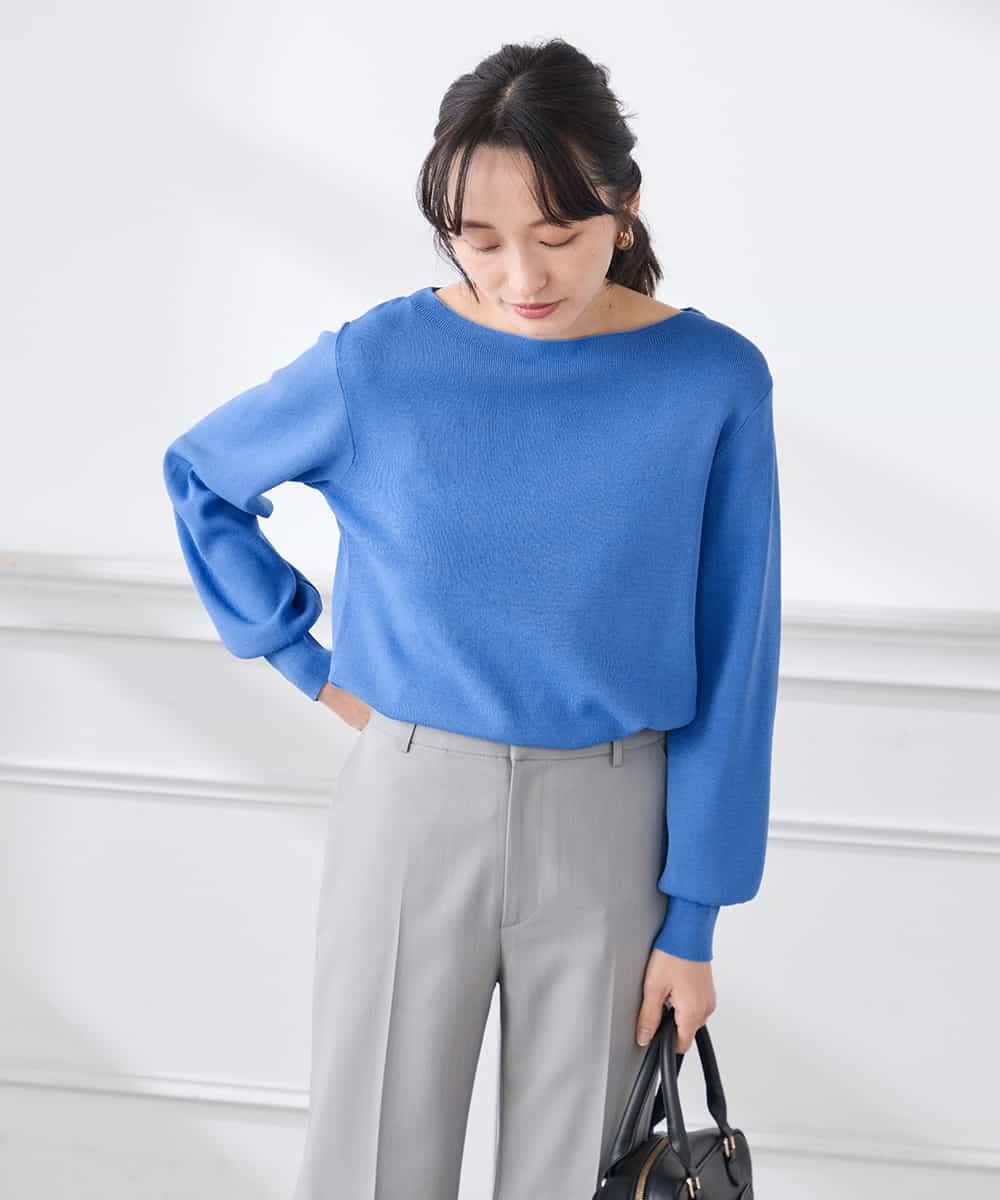 K3FED69039 a.v.v Elmi(アー・ヴェ・ヴェ) 【低身長サイズ】【WEB限定/洗える/UVカット】ボートネックパフスリーブニット ライトイエロー