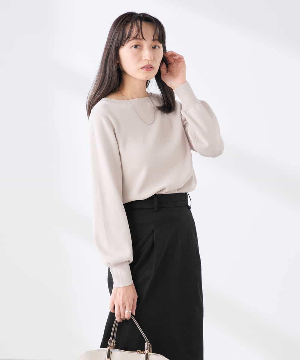 K3FED69039 a.v.v Elmi(アー・ヴェ・ヴェ) 【低身長サイズ】【WEB限定/洗える/UVカット】ボートネックパフスリーブニット ライトイエロー