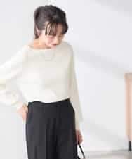 K3FED69039 a.v.v Elmi(アー・ヴェ・ヴェ) 【低身長サイズ】【WEB限定/洗える/UVカット】ボートネックパフスリーブニット ライトイエロー