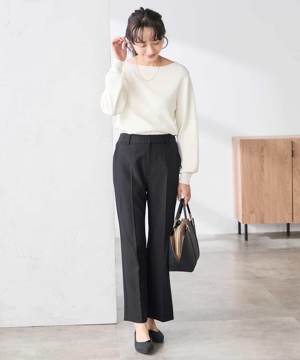 K3FED69039 a.v.v Elmi(アー・ヴェ・ヴェ) 【低身長サイズ】【WEB限定/洗える/UVカット】ボートネックパフスリーブニット ライトイエロー