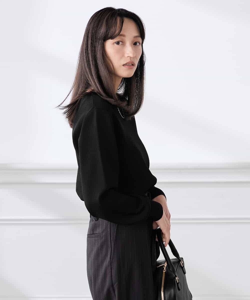 K3FED69039 a.v.v Elmi(アー・ヴェ・ヴェ) 【低身長サイズ】【WEB限定/洗える/UVカット】ボートネックパフスリーブニット ライトイエロー