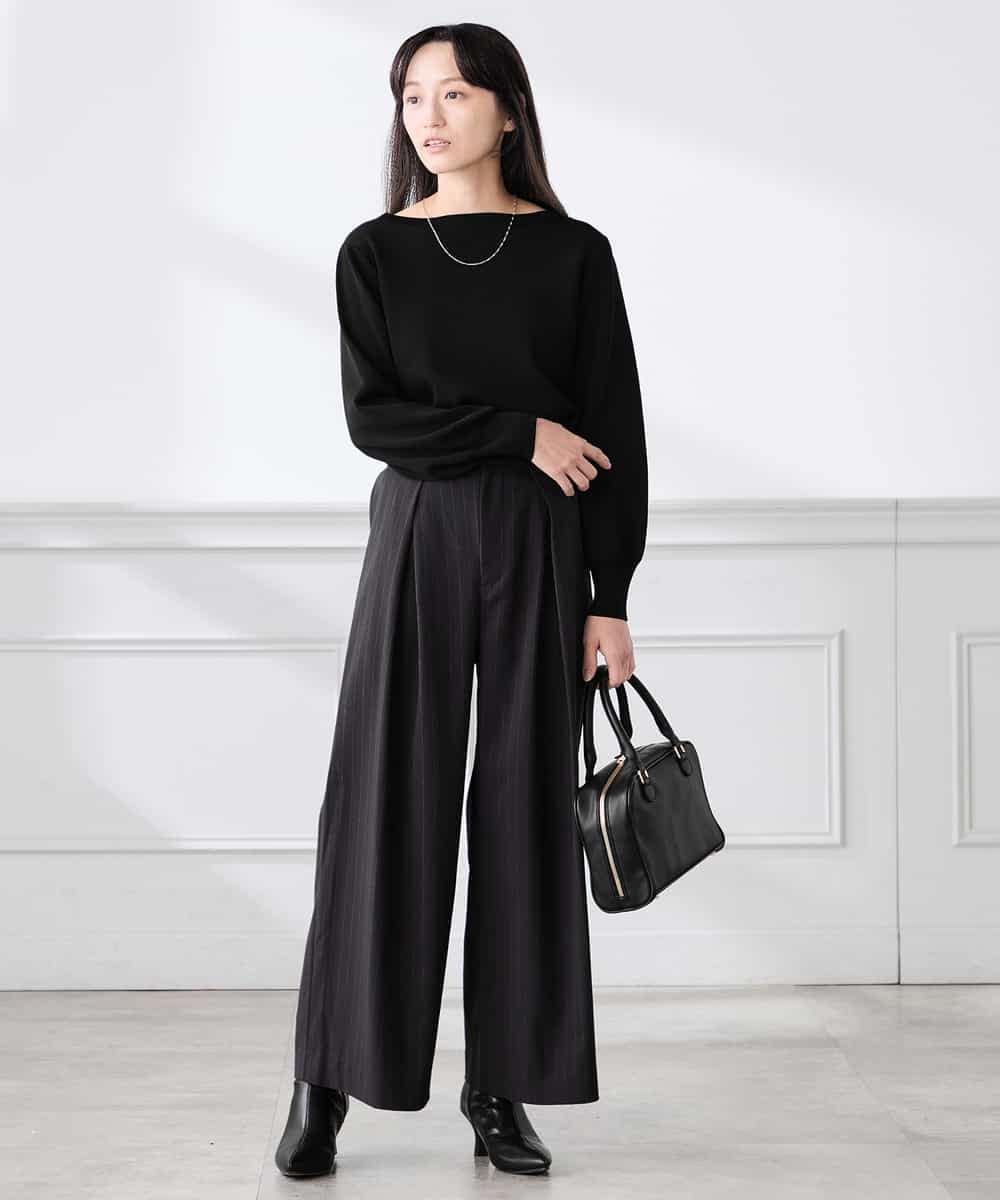 K3FED69039 a.v.v Elmi(アー・ヴェ・ヴェ) 【低身長サイズ】【WEB限定/洗える/UVカット】ボートネックパフスリーブニット ライトイエロー