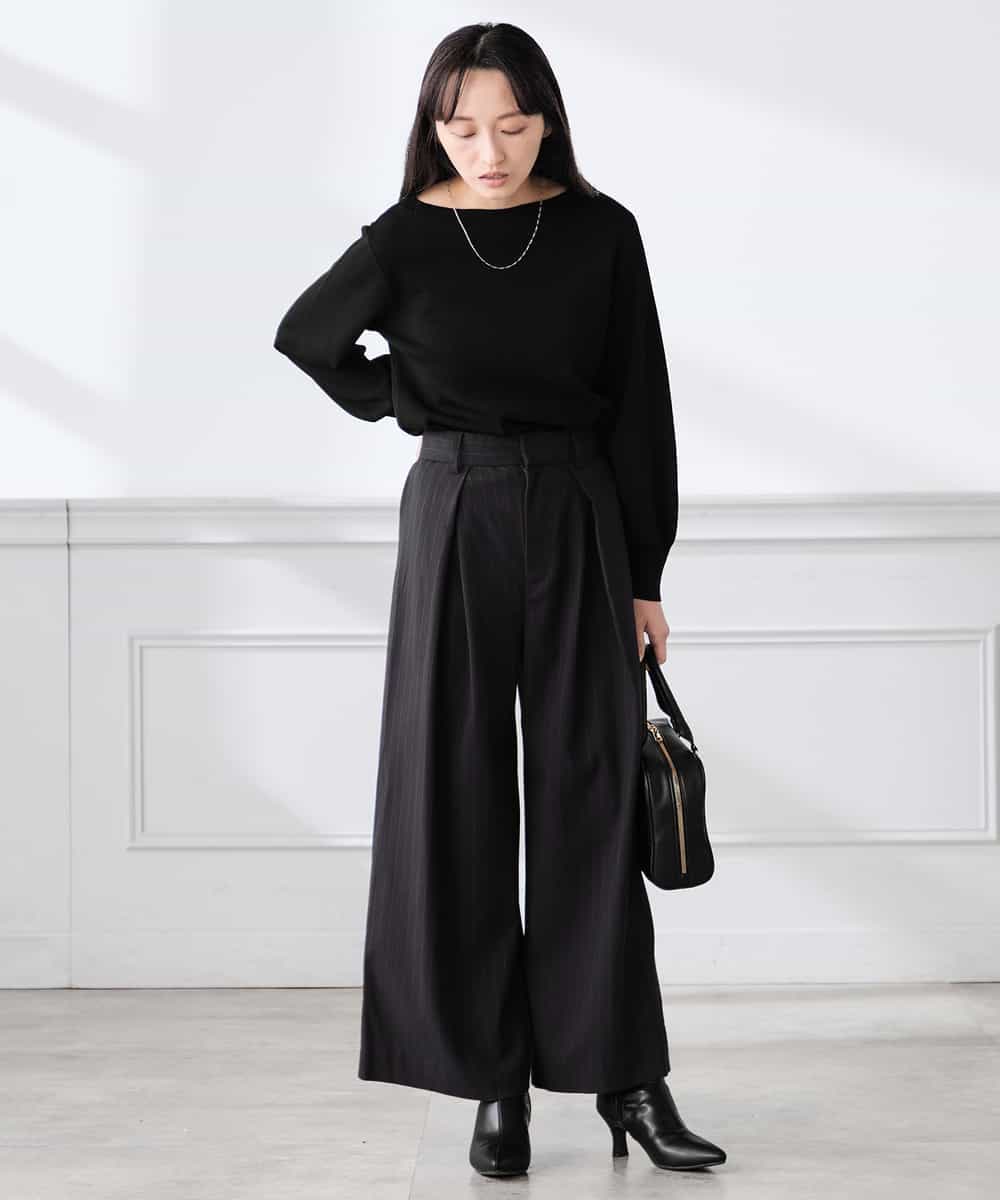 K3FED69039 a.v.v Elmi(アー・ヴェ・ヴェ) 【低身長サイズ】【WEB限定/洗える/UVカット】ボートネックパフスリーブニット ライトイエロー