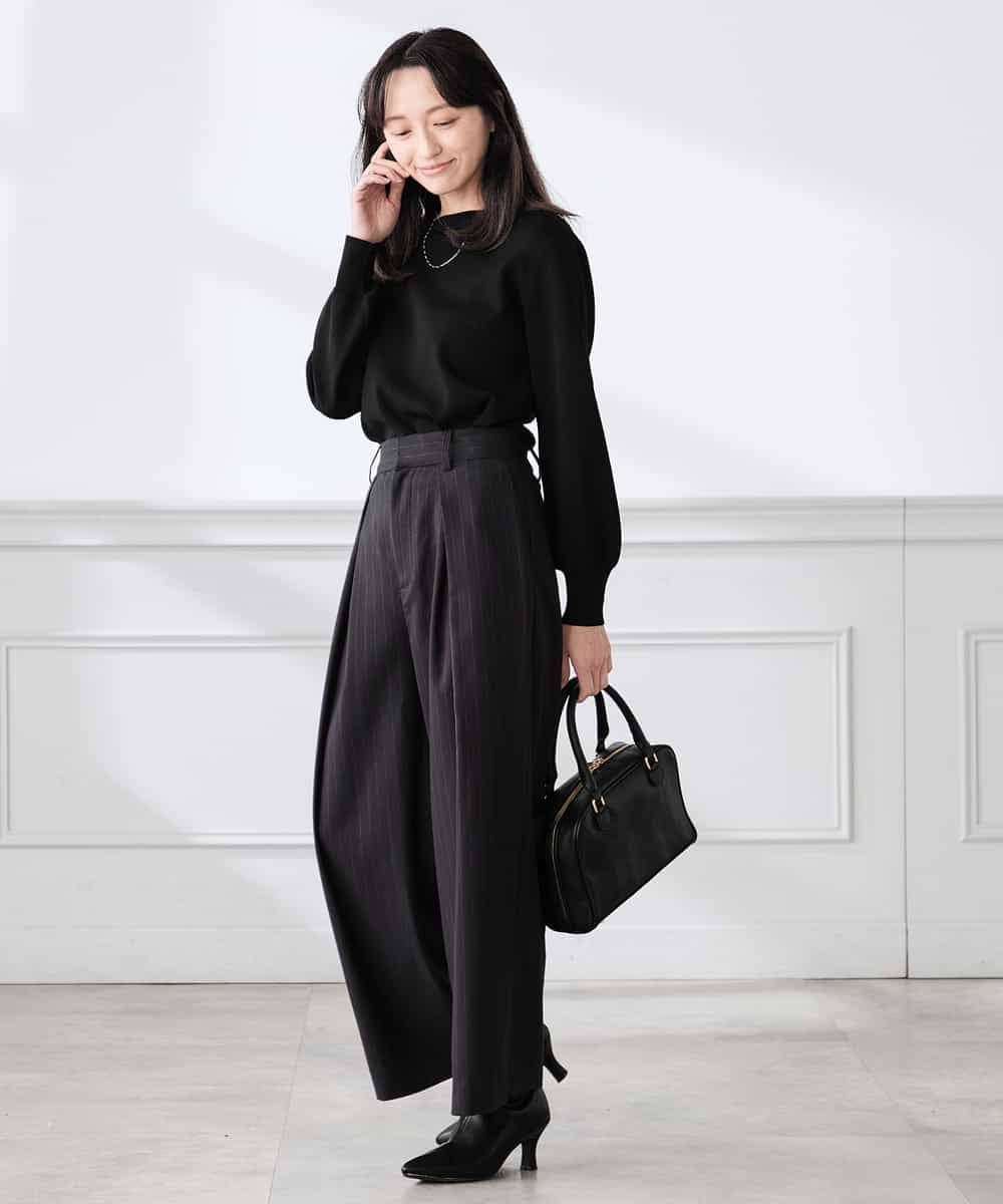 K3FED69039 a.v.v Elmi(アー・ヴェ・ヴェ) 【低身長サイズ】【WEB限定/洗える/UVカット】ボートネックパフスリーブニット ライトイエロー