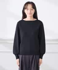 K3FED69039 a.v.v Elmi(アー・ヴェ・ヴェ) 【低身長サイズ】【WEB限定/洗える/UVカット】ボートネックパフスリーブニット ライトイエロー