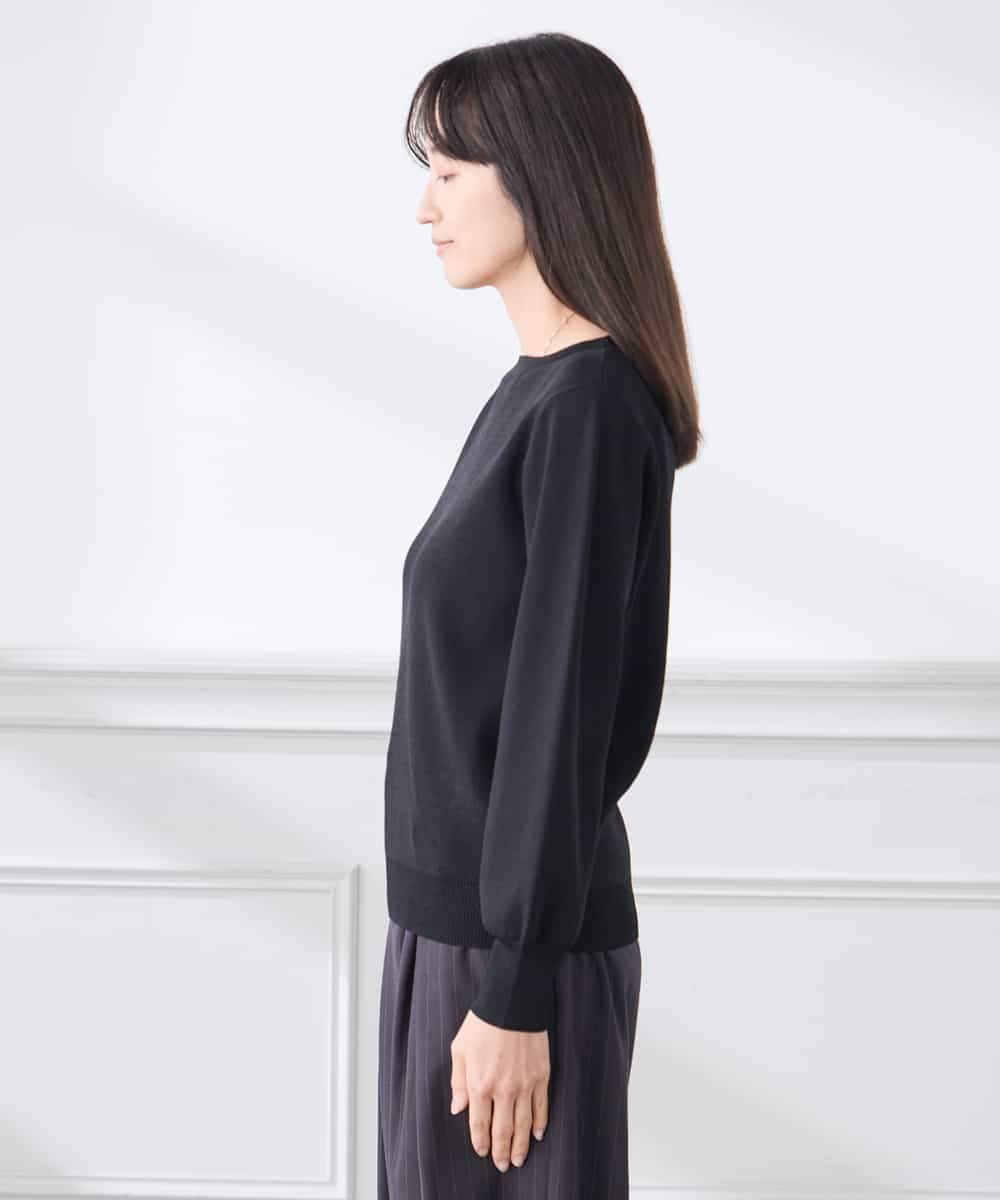 K3FED69039 a.v.v Elmi(アー・ヴェ・ヴェ) 【低身長サイズ】【WEB限定/洗える/UVカット】ボートネックパフスリーブニット ライトイエロー