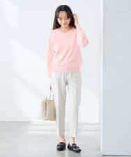 K3FED79039 a.v.v Elmi(アー・ヴェ・ヴェ) 【低身長サイズ】【洗える/UVカット】Vネックパフスリーブニット ピンク