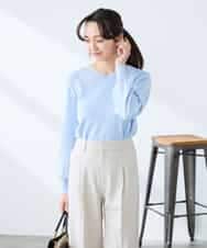 K3FED79039 a.v.v Elmi(アー・ヴェ・ヴェ) 【低身長サイズ】【洗える/UVカット】Vネックパフスリーブニット ピンク