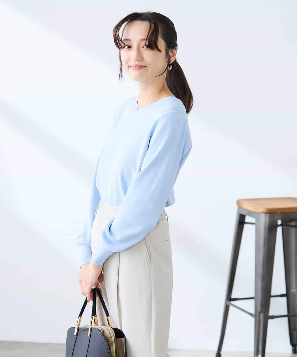 K3FED79039 a.v.v Elmi(アー・ヴェ・ヴェ) 【低身長サイズ】【洗える/UVカット】Vネックパフスリーブニット ピンク