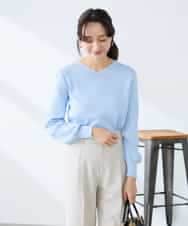 K3FED79039 a.v.v Elmi(アー・ヴェ・ヴェ) 【低身長サイズ】【洗える/UVカット】Vネックパフスリーブニット ピンク