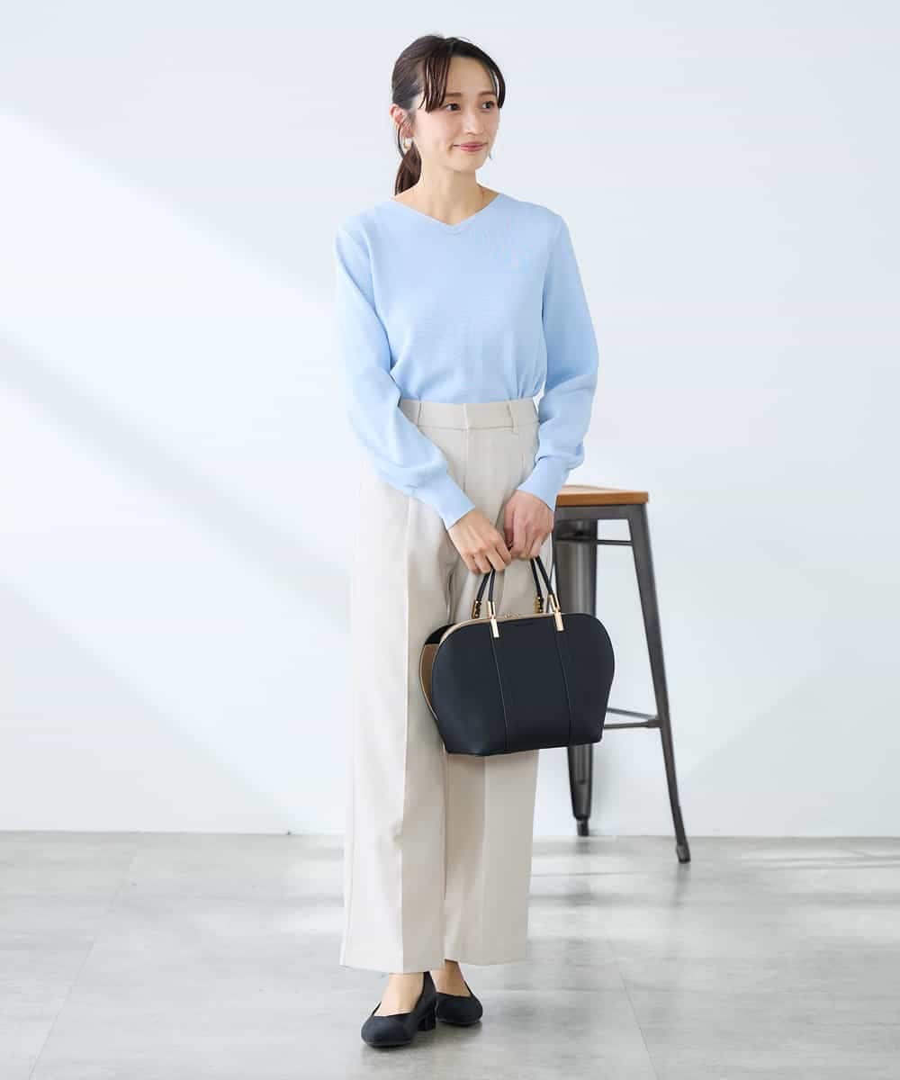 K3FED79039 a.v.v Elmi(アー・ヴェ・ヴェ) 【低身長サイズ】【洗える/UVカット】Vネックパフスリーブニット ピンク