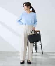 K3FED79039 a.v.v Elmi(アー・ヴェ・ヴェ) 【低身長サイズ】【洗える/UVカット】Vネックパフスリーブニット ピンク