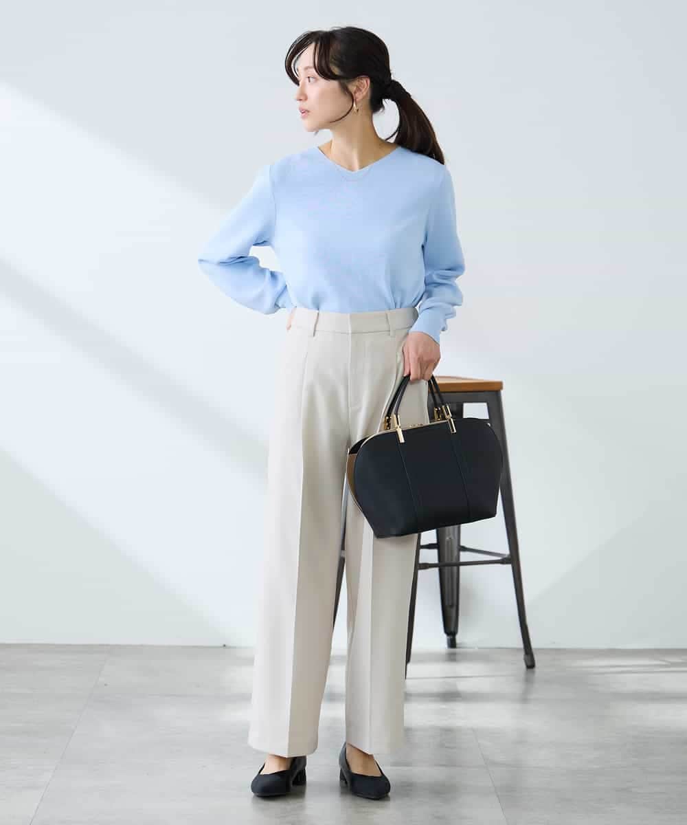 K3FED79039 a.v.v Elmi(アー・ヴェ・ヴェ) 【低身長サイズ】【洗える/UVカット】Vネックパフスリーブニット ピンク