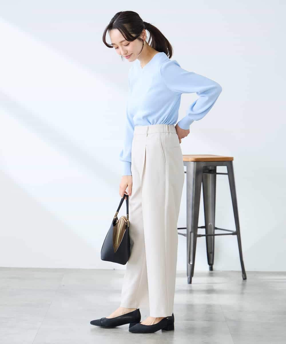 K3FED79039 a.v.v Elmi(アー・ヴェ・ヴェ) 【低身長サイズ】【洗える/UVカット】Vネックパフスリーブニット ピンク