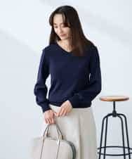 K3FED79039 a.v.v Elmi(アー・ヴェ・ヴェ) 【低身長サイズ】【洗える/UVカット】Vネックパフスリーブニット ピンク