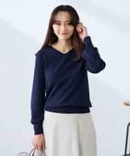 K3FED79039 a.v.v Elmi(アー・ヴェ・ヴェ) 【低身長サイズ】【洗える/UVカット】Vネックパフスリーブニット ピンク