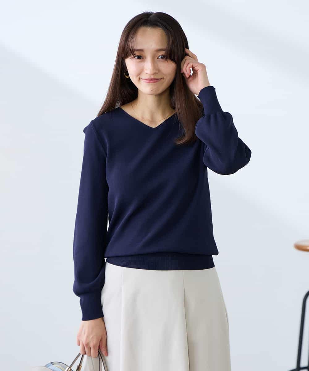 K3FED79039 a.v.v Elmi(アー・ヴェ・ヴェ) 【低身長サイズ】【洗える/UVカット】Vネックパフスリーブニット ピンク