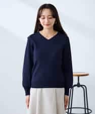 K3FED79039 a.v.v Elmi(アー・ヴェ・ヴェ) 【低身長サイズ】【洗える/UVカット】Vネックパフスリーブニット ピンク