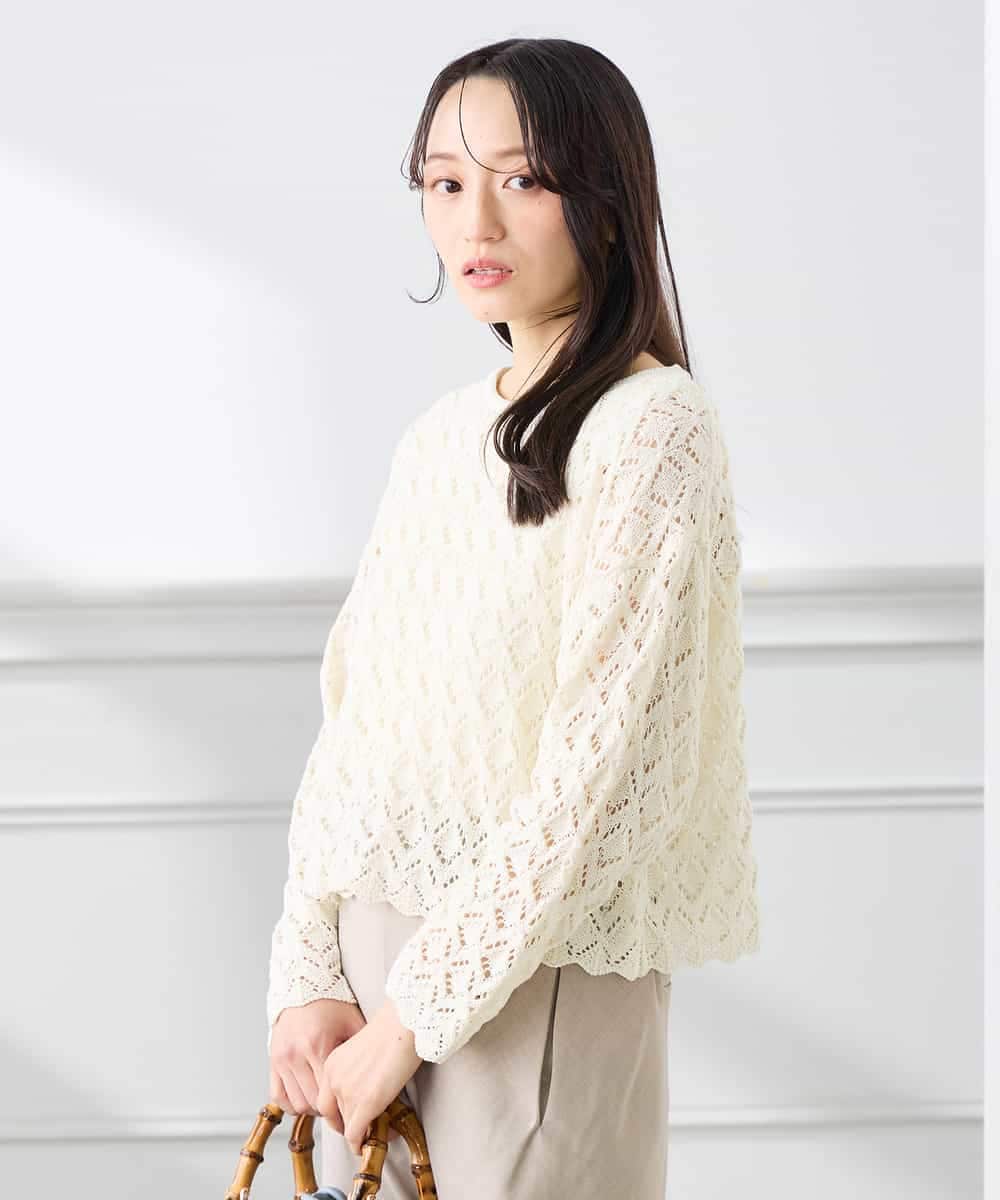 K3FFD06054 a.v.v Elmi(アー・ヴェ・ヴェ) 【低身長サイズ】透かし編みニットプルオーバー アイボリー