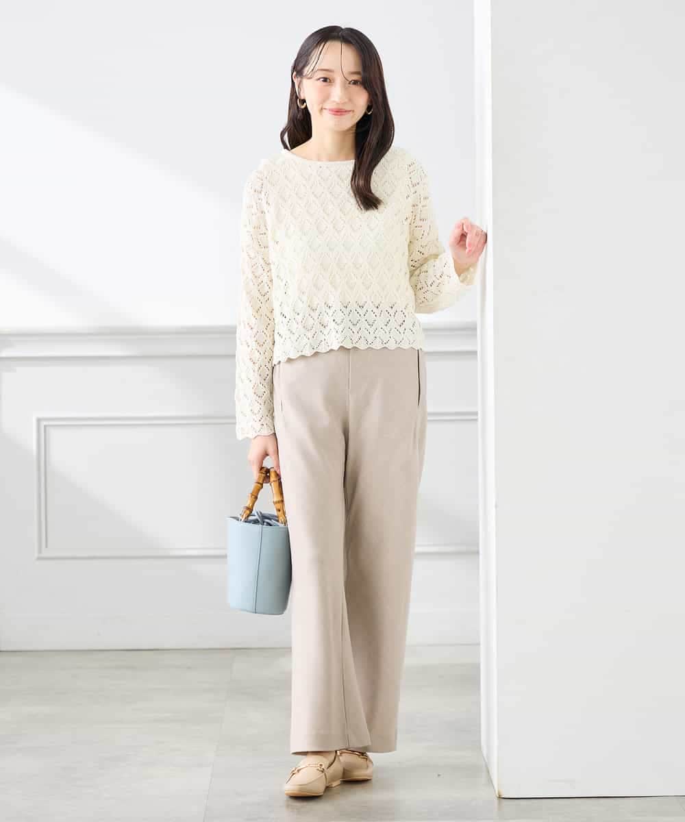 K3FFD06054 a.v.v Elmi(アー・ヴェ・ヴェ) 【低身長サイズ】透かし編みニットプルオーバー アイボリー