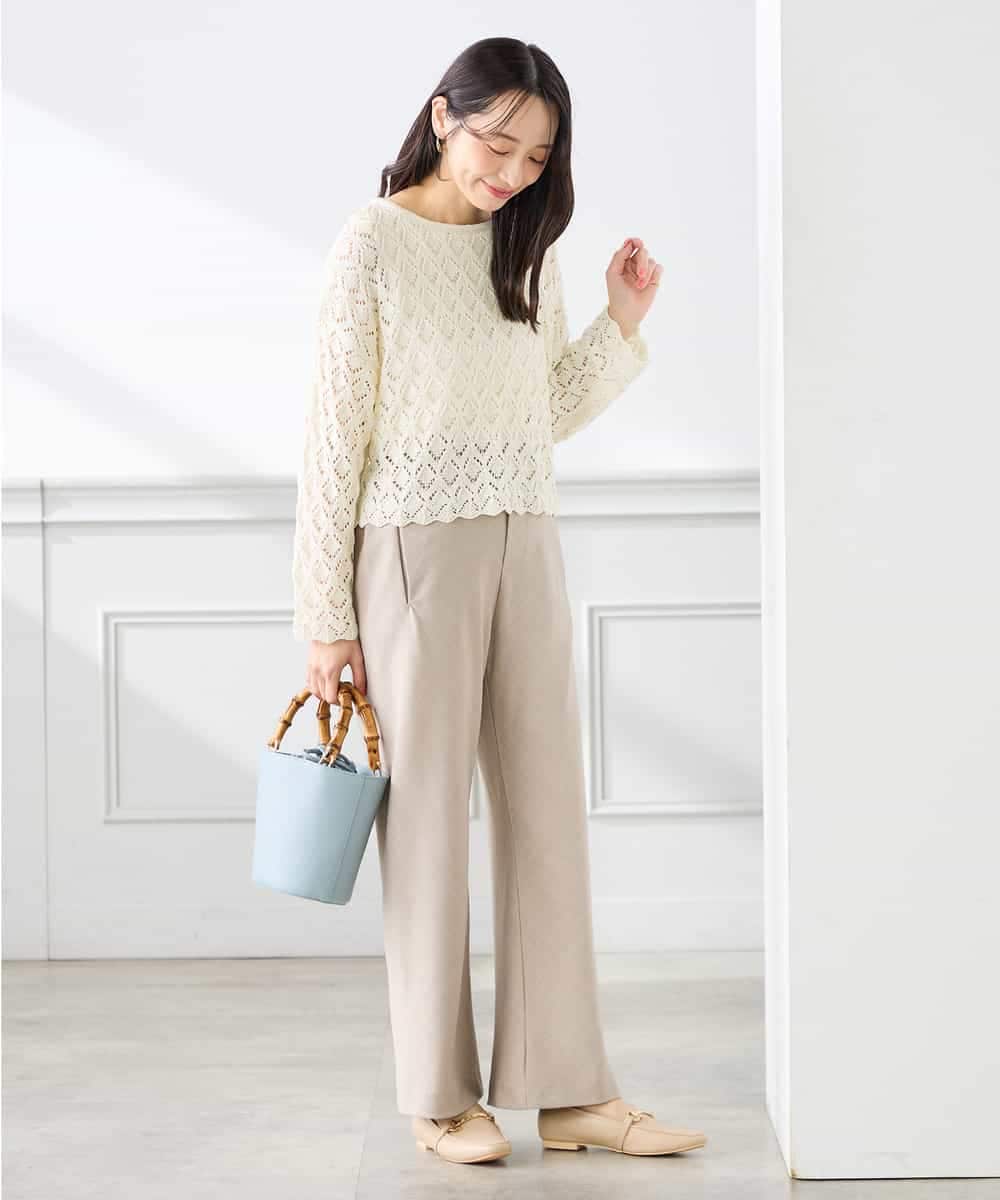 K3FFD06054 a.v.v Elmi(アー・ヴェ・ヴェ) 【低身長サイズ】透かし編みニットプルオーバー アイボリー