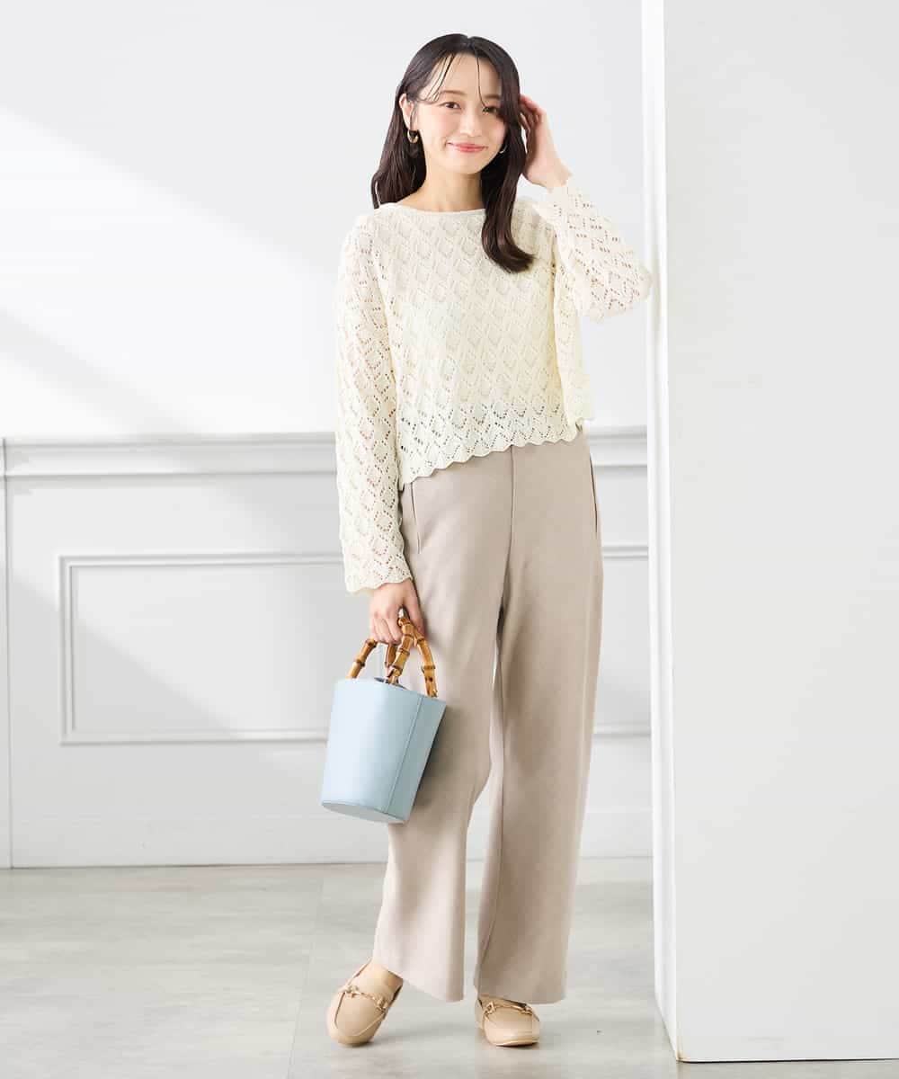 K3FFD06054 a.v.v Elmi(アー・ヴェ・ヴェ) 【低身長サイズ】透かし編みニットプルオーバー アイボリー