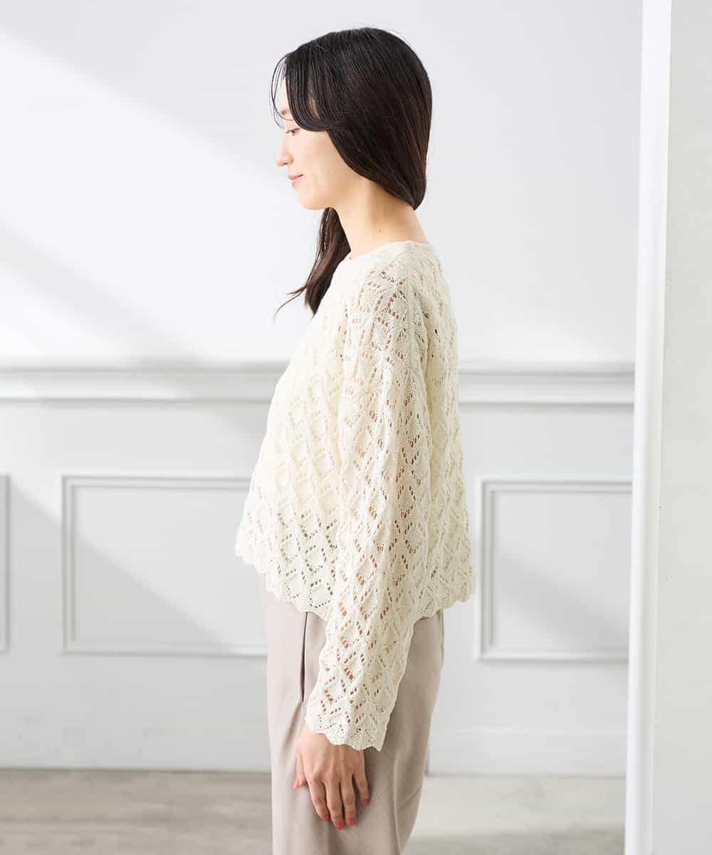 K3FFD06054 a.v.v Elmi(アー・ヴェ・ヴェ) 【低身長サイズ】透かし編みニットプルオーバー アイボリー