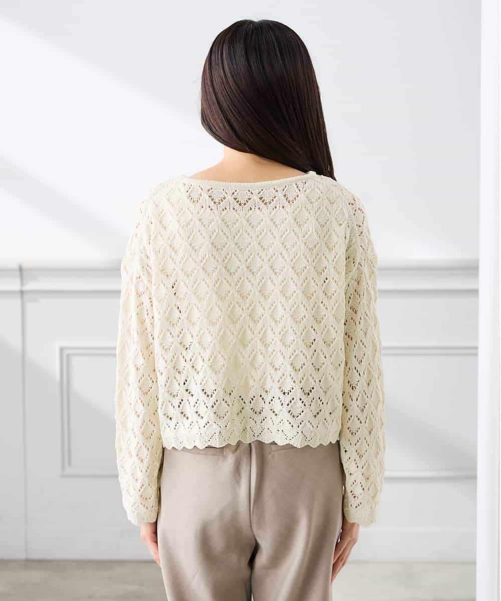 K3FFD06054 a.v.v Elmi(アー・ヴェ・ヴェ) 【低身長サイズ】透かし編みニットプルオーバー アイボリー