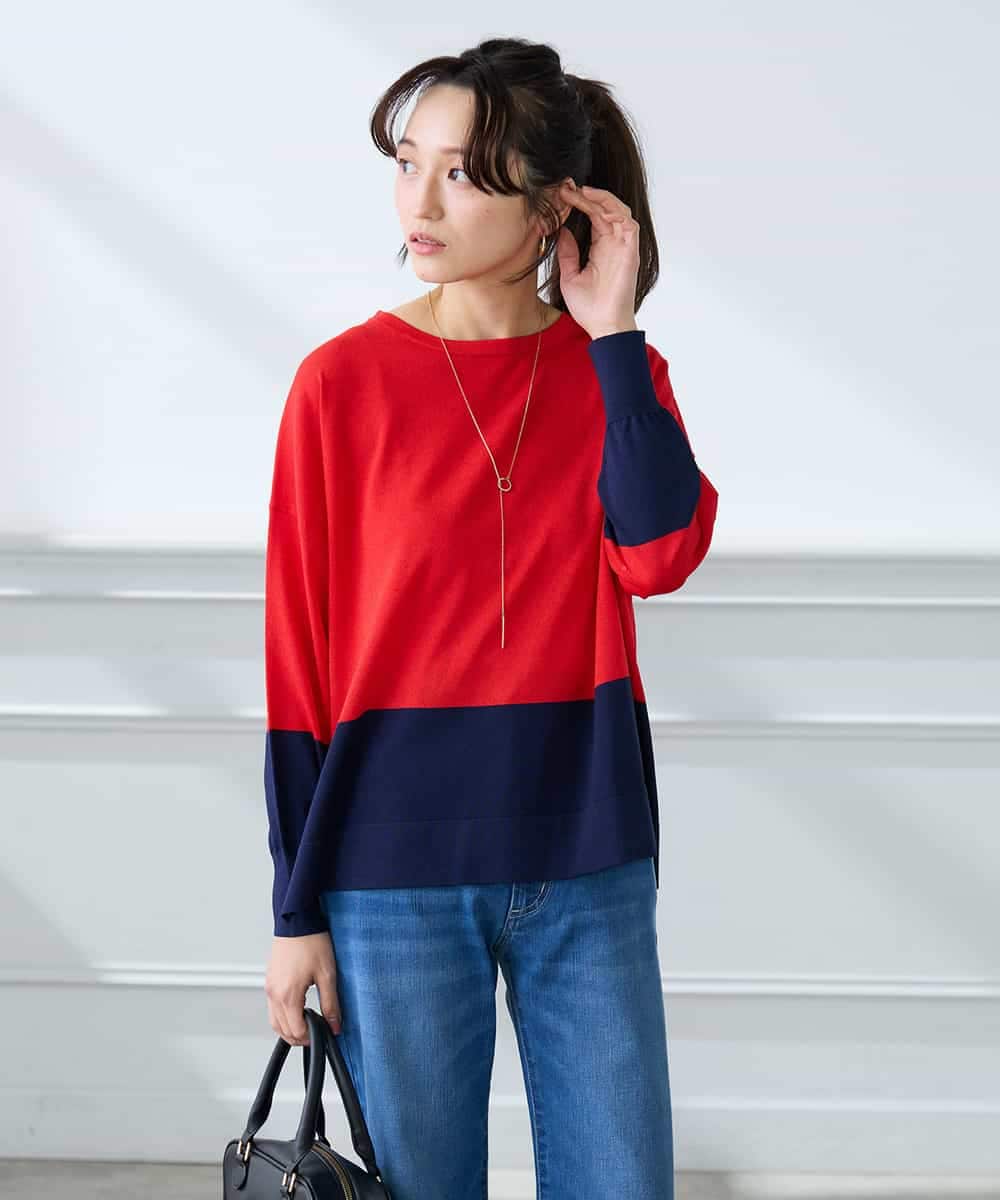 K3FFD18039 a.v.v Elmi(アー・ヴェ・ヴェ) 【低身長サイズ】バイカラーニット レッド×ネイビー