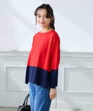 K3FFD18039 a.v.v Elmi(アー・ヴェ・ヴェ) 【低身長サイズ】バイカラーニット レッド×ネイビー