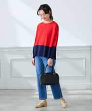 K3FFD18039 a.v.v Elmi(アー・ヴェ・ヴェ) 【低身長サイズ】バイカラーニット レッド×ネイビー