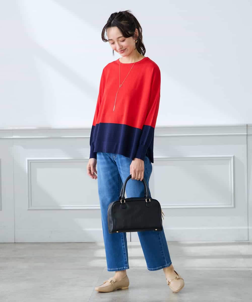 K3FFD18039 a.v.v Elmi(アー・ヴェ・ヴェ) 【低身長サイズ】バイカラーニット レッド×ネイビー