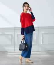 K3FFD18039 a.v.v Elmi(アー・ヴェ・ヴェ) 【低身長サイズ】バイカラーニット レッド×ネイビー