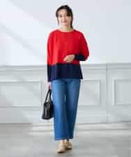 K3FFD18039 a.v.v Elmi(アー・ヴェ・ヴェ) 【低身長サイズ】バイカラーニット レッド×ネイビー