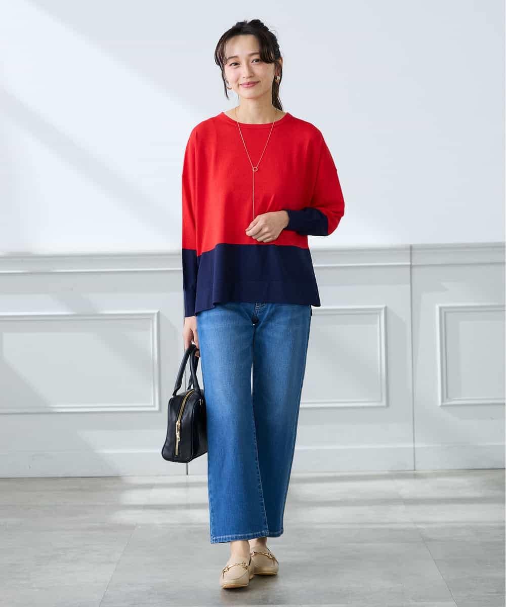 K3FFD18039 a.v.v Elmi(アー・ヴェ・ヴェ) 【低身長サイズ】バイカラーニット レッド×ネイビー