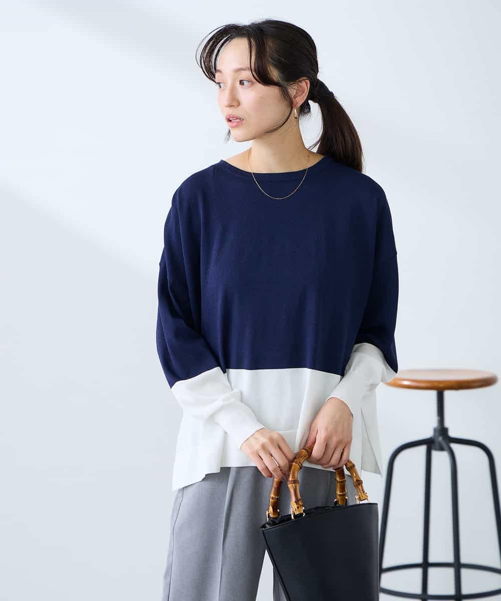 K3FFD18039 a.v.v Elmi(アー・ヴェ・ヴェ) 【低身長サイズ】バイカラーニット レッド×ネイビー