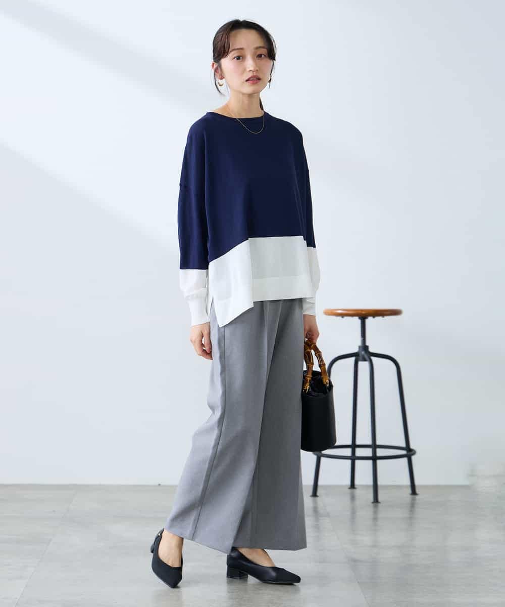 K3FFD18039 a.v.v Elmi(アー・ヴェ・ヴェ) 【低身長サイズ】バイカラーニット レッド×ネイビー