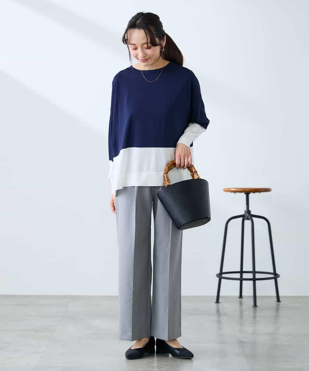 K3FFD18039 a.v.v Elmi(アー・ヴェ・ヴェ) 【低身長サイズ】バイカラーニット レッド×ネイビー