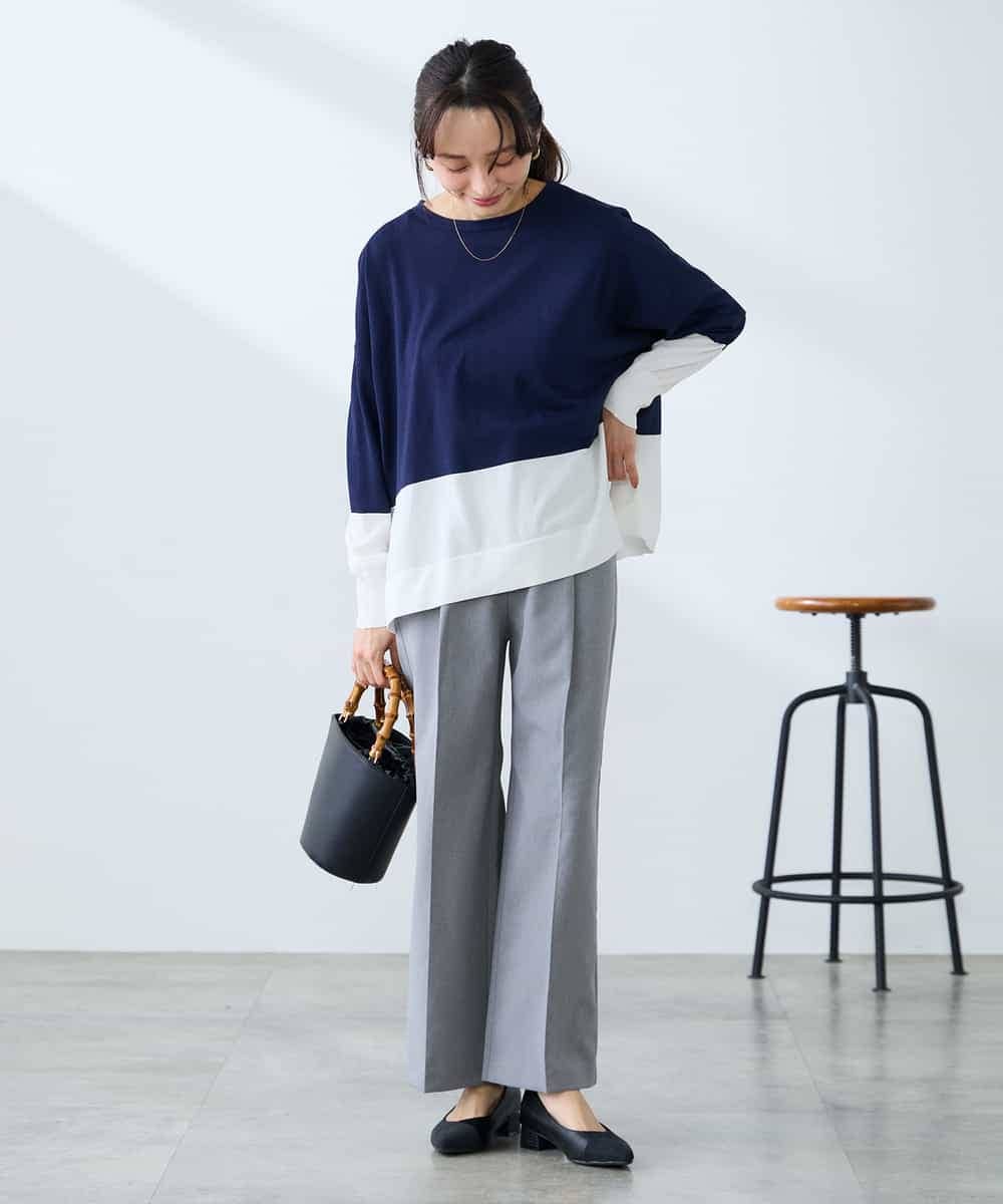 K3FFD18039 a.v.v Elmi(アー・ヴェ・ヴェ) 【低身長サイズ】バイカラーニット レッド×ネイビー