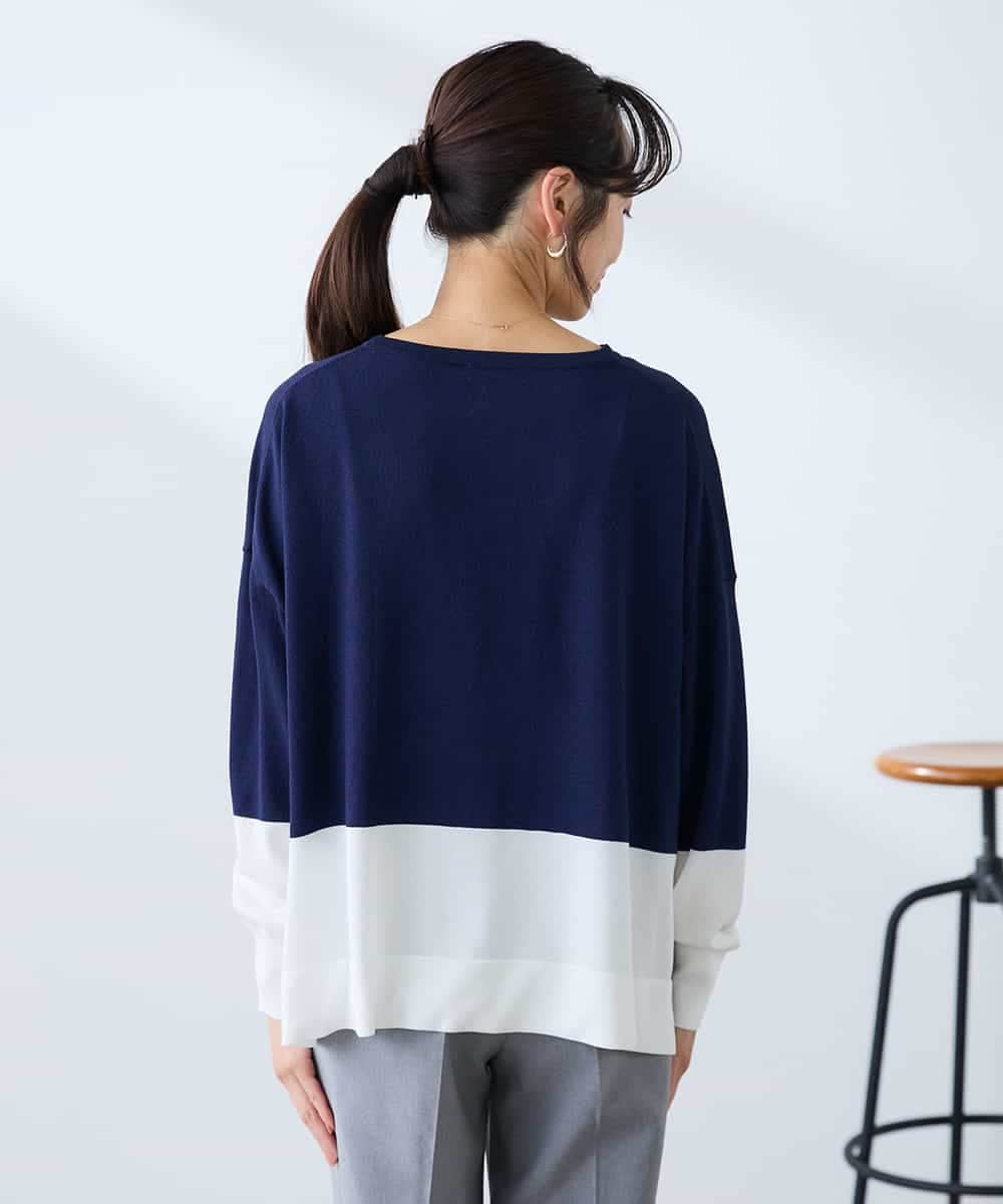 K3FFD18039 a.v.v Elmi(アー・ヴェ・ヴェ) 【低身長サイズ】バイカラーニット レッド×ネイビー