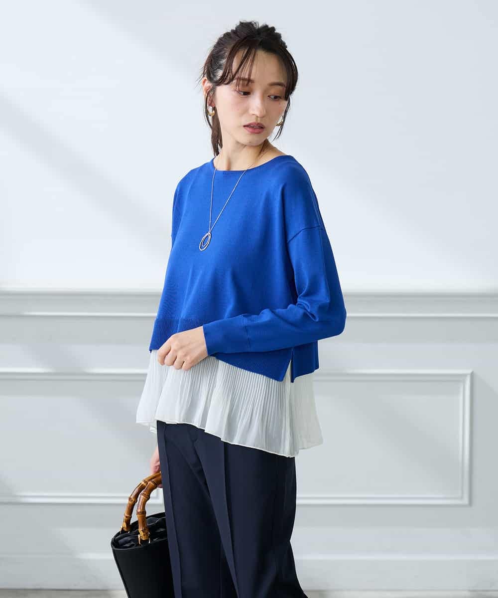 K3FFD23049 a.v.v Elmi(アー・ヴェ・ヴェ) 【低身長サイズ】プリーツペプラムニット ブルー