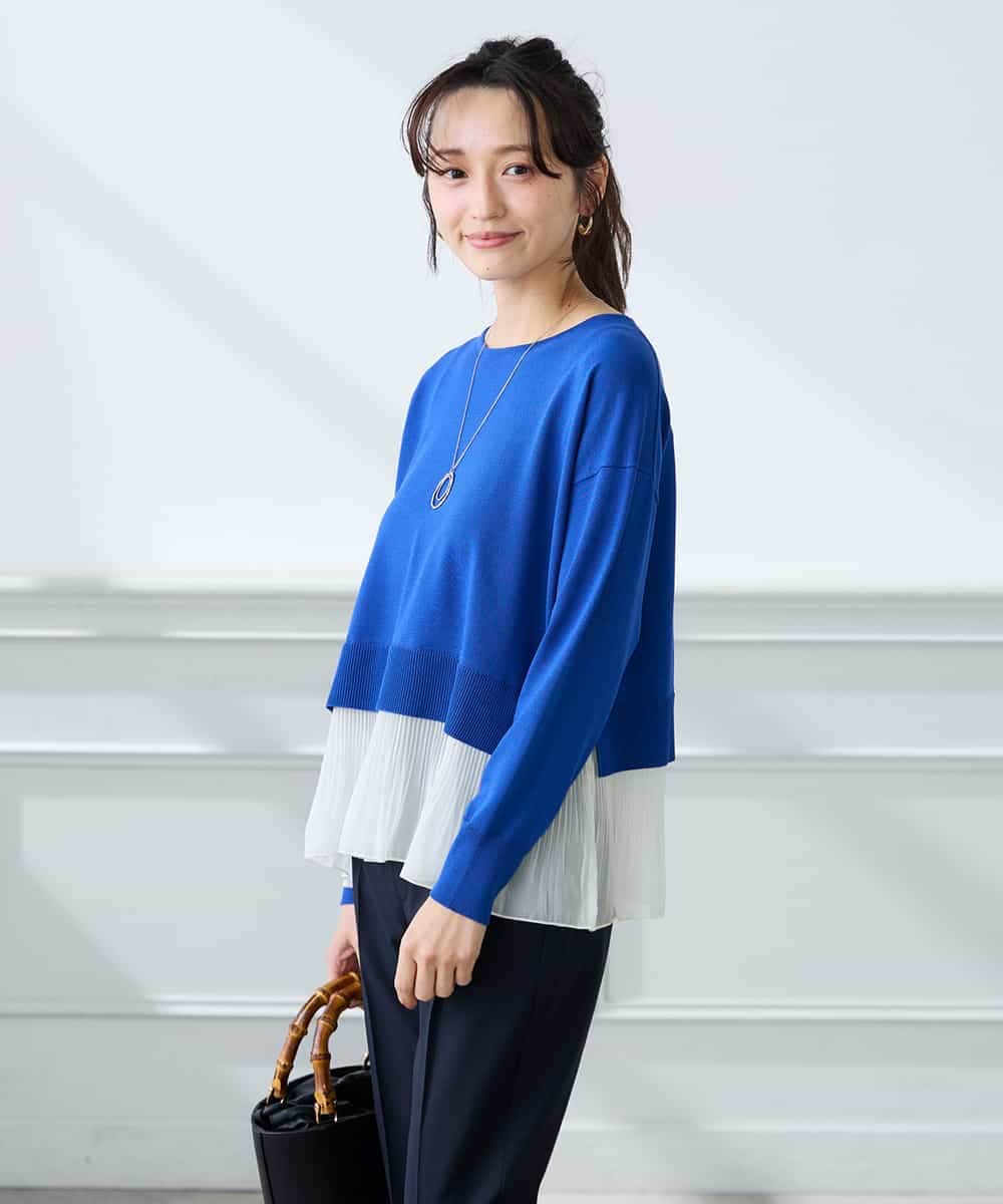 K3FFD23049 a.v.v Elmi(アー・ヴェ・ヴェ) 【低身長サイズ】プリーツペプラムニット ブルー