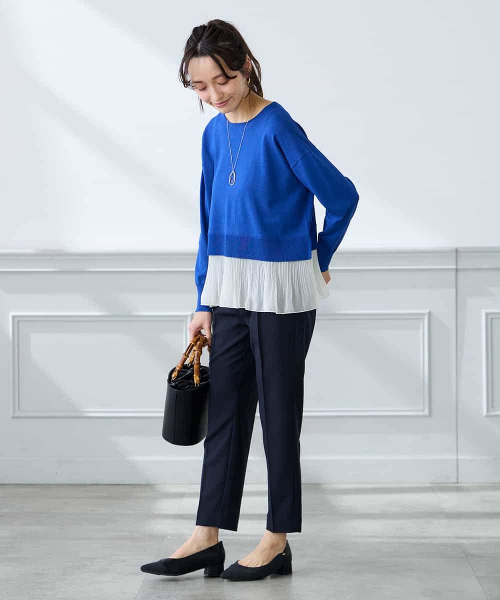 K3FFD23049 a.v.v Elmi(アー・ヴェ・ヴェ) 【低身長サイズ】プリーツペプラムニット ブルー