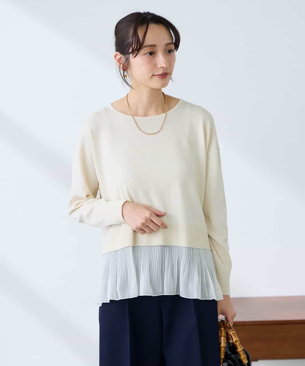 K3FFD23049 a.v.v Elmi(アー・ヴェ・ヴェ) 【低身長サイズ】プリーツペプラムニット ブルー